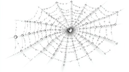 Obraz premium Spiderweb with Water Droplets on White Background Illustrative Still Life