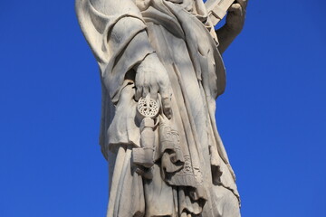 Statue of Saint Peter Detail with His Hand Holding Keys in Rome, Italy
