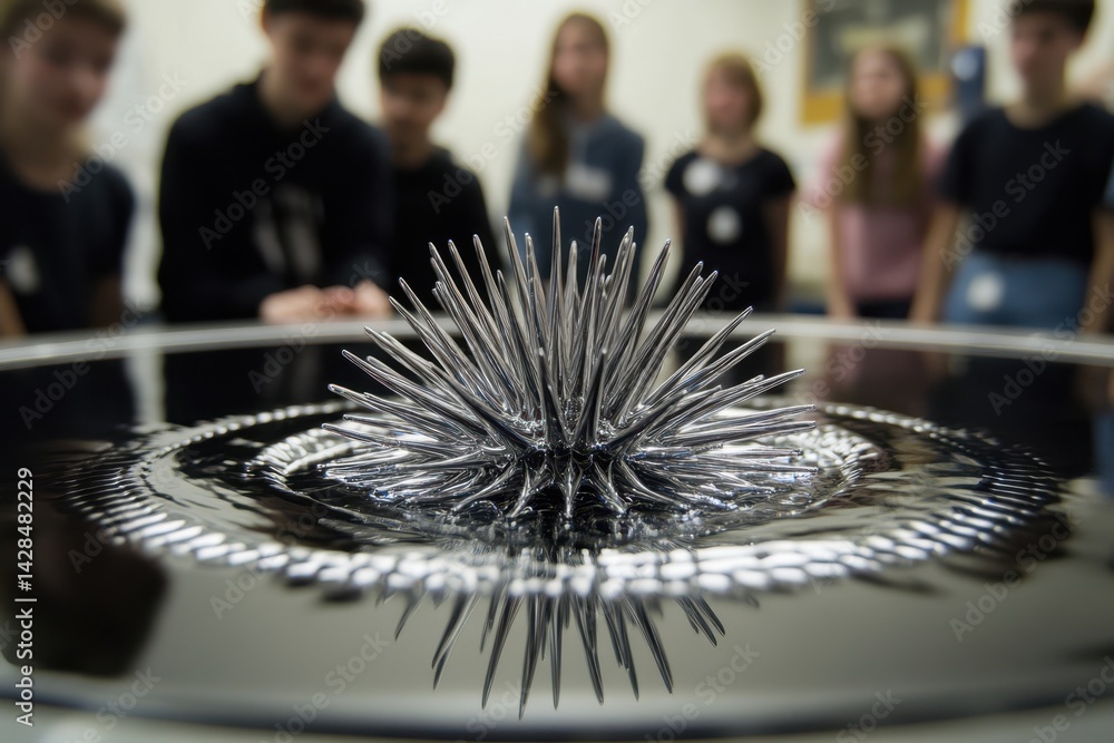 Poster students observe the fascinating behavior of ferrofluid in a science demonstration