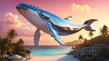 A whale flying in the sky with platinum skin color