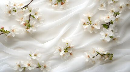 Serene cherry blossom arrangement on pure white background aesthetic floral photography