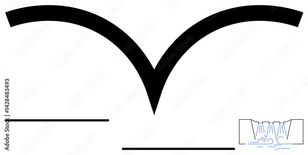Aufkleber bold curved arch with simple horizontal lines below and minimalistic waterfall sketch. ideal for nat