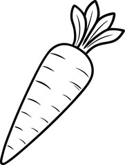 Line Art Carrot Vector Illustration with Detailed Leaves – Fresh Organic Root Vegetable Outline Drawing for Healthy Food, Farm, and Botanical Projects