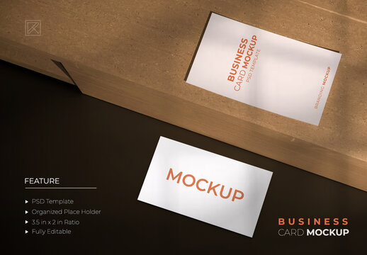 Business Card Mockup Design With Wooden Background