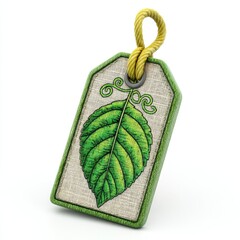 Green Leaf Embroidered Fabric Tag with Yellow Rope