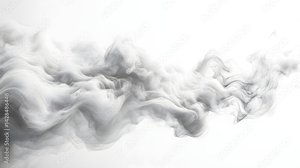 Poster dynamic smoke movement on pure white background abstract art composition minimalist design horizonta