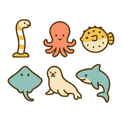 Obraz premium Cute Marine Life Illustration Set - Collection of 6 Adorable Sea Creatures