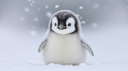 Adorable baby penguin in snowy landscape (1)