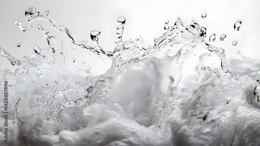 Poster dynamic water splash action studio setting photography horizontal pure white background