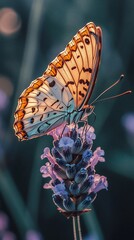 A beautiful butterfly rests on a lavender flower