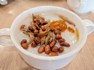 Congee with anchovies and nuts