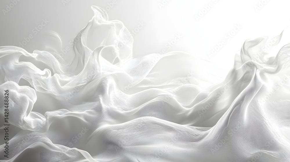 Aufkleber dynamic white fabric flow studio setting abstract art soft textures close-up modern minimalism