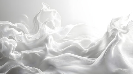 Dynamic white fabric flow studio setting abstract art soft textures close-up modern minimalism