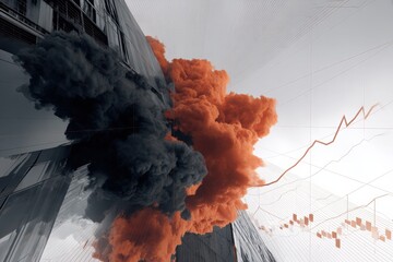 Abstract Explosion of Color with Cityscape and Market Trends Visualization