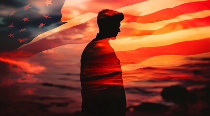 Veterans Day graphic material Patriotic American Flag and Military Memorabilia, American flag watercolor, Military boots silhouette, Soldier tribute