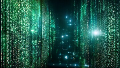 Digital Data Streams Green Binary Code Matrix Cyber Corridor