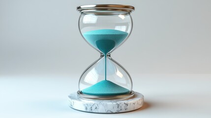 Clear glass hourglass with teal sand