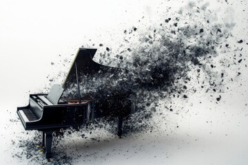 Timeless black grand piano with its lid open on a transparent background