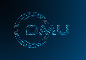 BMU low poly letter logo vector design. BMU lower poly logo design.
