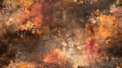 A vibrant abstract painting featuring textured layers of warm earth tones.