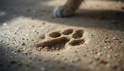Paw Print in the Sand Close-up with Animal Paw Showing
