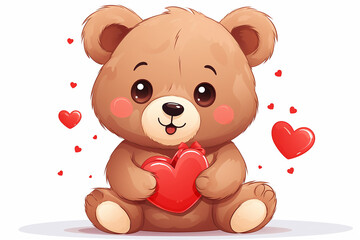 Brown teddy bear with a heart, illustration concept