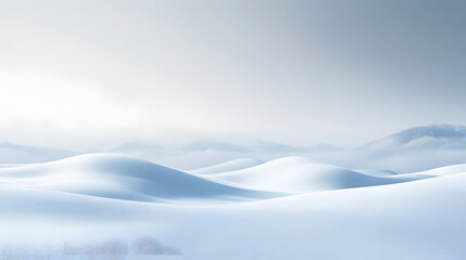 Serene winter landscape snowy hills digital art pure white background calmness minimalist view
