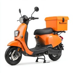 Orange scooter with box isolated on white background