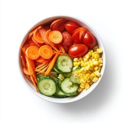 Vegetable salad in bowl close up on white background