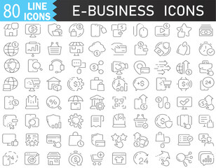 E-business line icons pack. Big UI icon set in a flat design. Editable Vector stroke pictograms. illustration EPS10