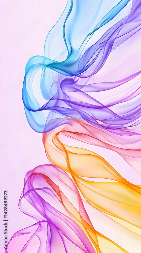 Poster rainbow gradient background with abstract waves and bokeh