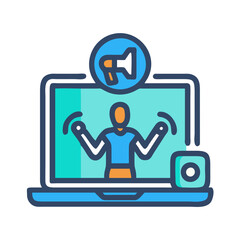 Online webinar speaker promotion on laptop screen vector