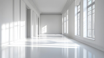 Obraz premium Bright modern interior design minimalist space photograph contemporary wide angle view pure white background