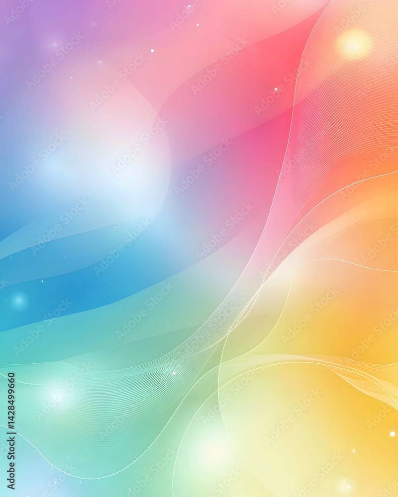 Poster rainbow gradient background with abstract waves and bokeh
