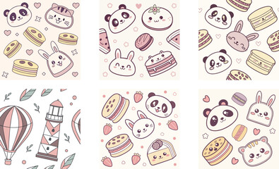 Seamless Kawaii Food Vector Pattern - Cute Snacks and Desserts