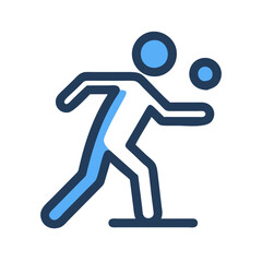 Stick figure throwing ball icon on black background