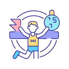 Athlete crossing finish line with race time achievement