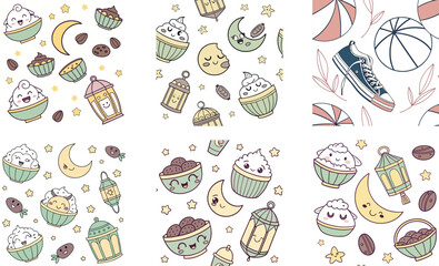 Seamless Kawaii Food Vector Pattern - Cute Snacks and Desserts