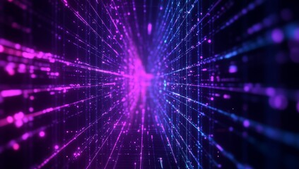 Fototapeta premium Dynamic Abstract Visualisation of Interconnected Digital Data Streams in a Futuristic Purple and Blue Color Palette