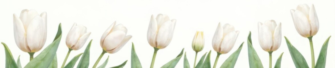 Fototapeta premium Charming watercolor white tulips on clean background Perfect spring floral clipart , wedding, spring