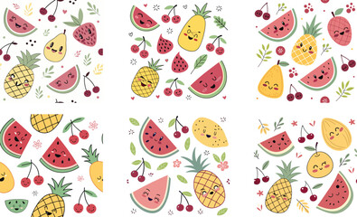 Seamless Kawaii Food Vector Pattern - Cute Snacks and Desserts