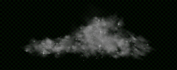 Mystery dark background with glowing particles, stardust, and glittering stars, creating a colorful, ethereal fog.