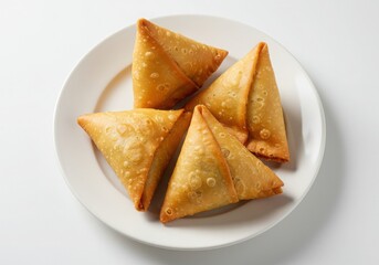 Samosas arranged on plate on white background