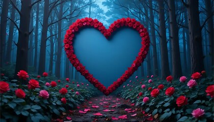 Romantic Rose Heart in Forest Path for Valentine's Day Concept