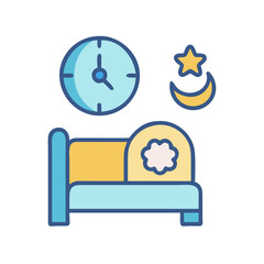 Bedtime routine icon with bed, clock, moon, and star