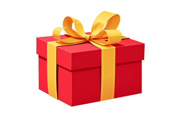 Obraz premium Bright red gift box beautifully wrapped with an elegant golden yellow ribbon and bow, representing presents, celebration, or surprises, isolated festive object on a transparent background
