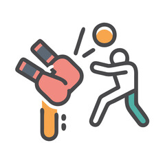 Cartoon slingshot launches a ball towards a person