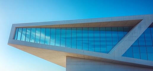 Fototapeta premium Architectural marvel featuring a concrete facade and reflective glass windows