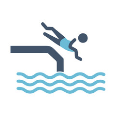 Diving board swimmer illustration in blue and gray colors