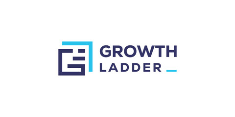 Minimalist growth ladder logo template. Vector illustration of letter G logo design with stairs upwards.